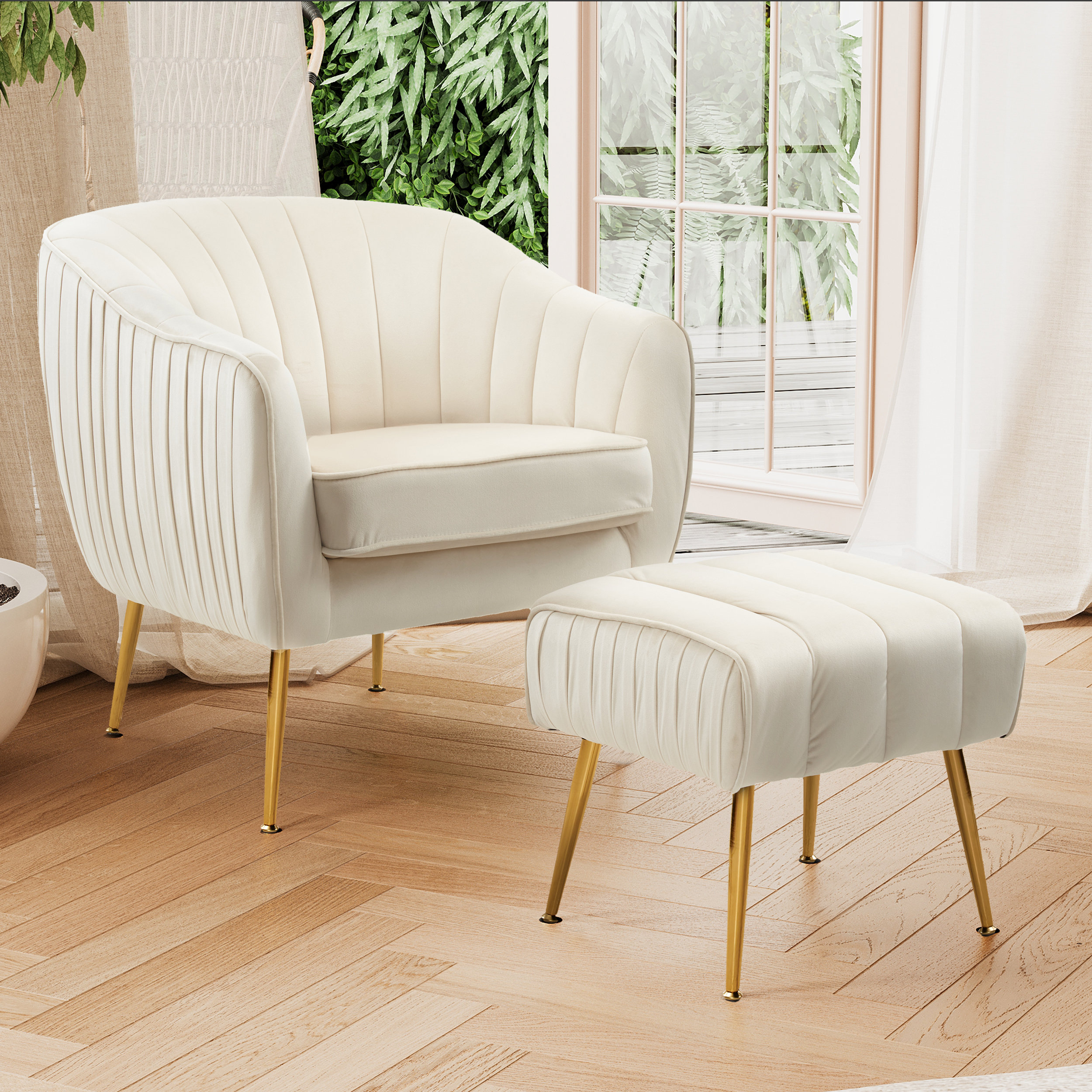 Mercer41 Velvet Accent Barrel Chair With Ottoman Reviews Wayfair